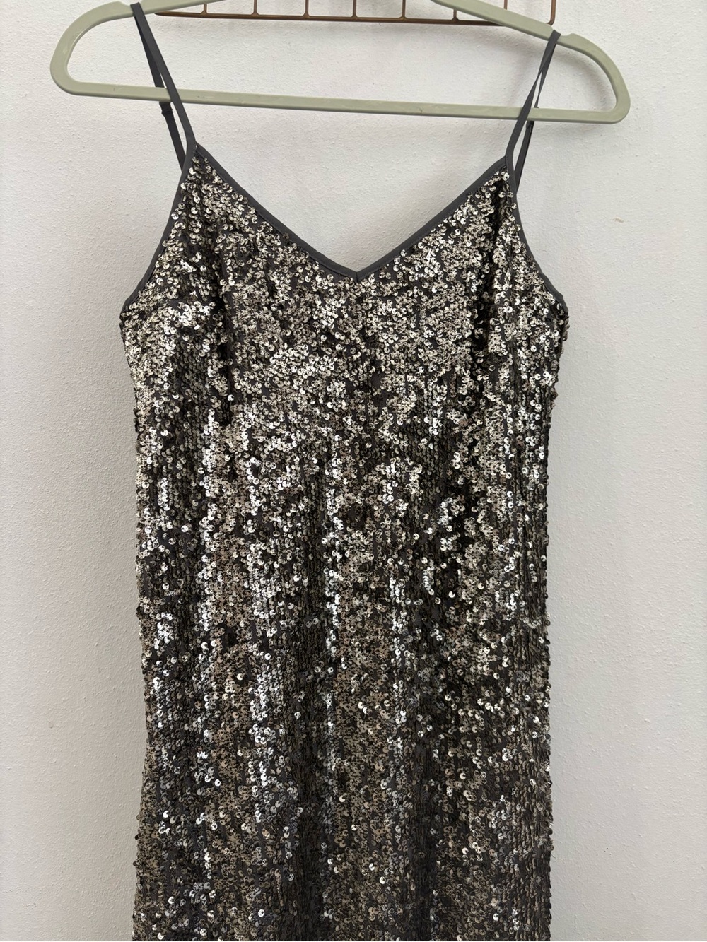Abercrombie & Fitch Silver Sequin Spaghetti Strap Mini Dress